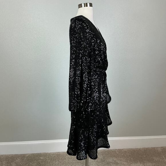 Eliza J Sequined Long Sleeve Fit and Flare Cocktail Dress Sparkly Black Size 6 - Picture 4 of 13